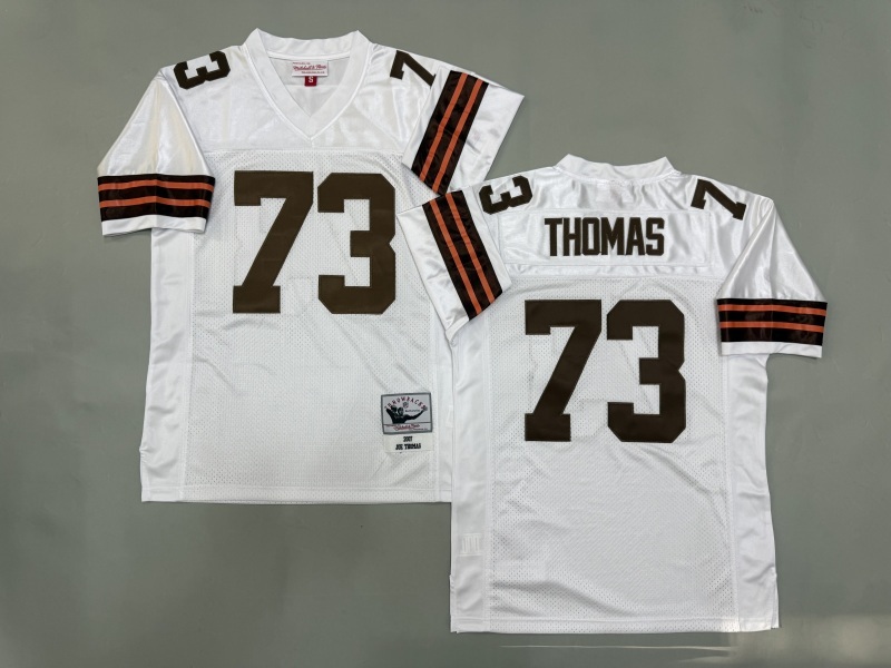 Men 2025 Cleveland Browns 73 Thomas white Throwback Limited NFL Jersey style 001